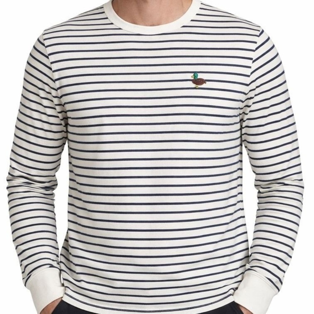 Cactus Man Ricky Singh Striped Shirt S Navy White Duck Applique Old Money Preppy